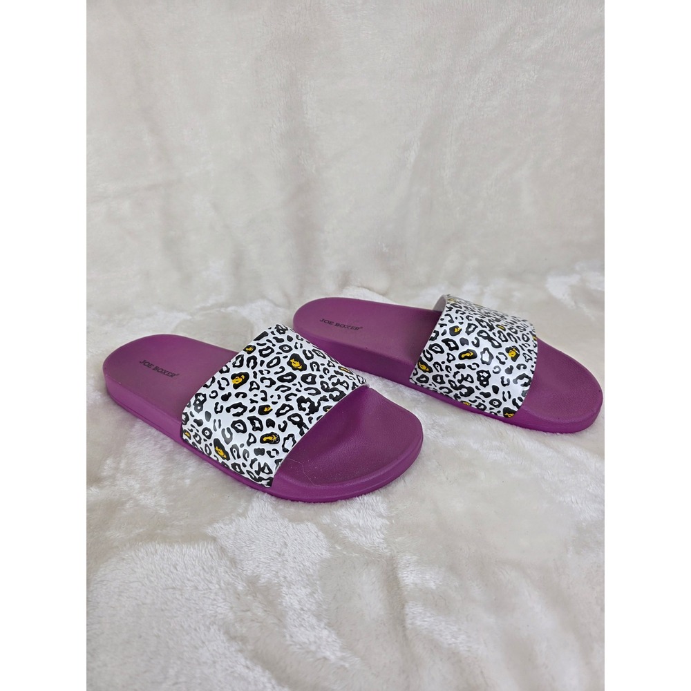 Joe Boxer Womens Purple Leopard Print Slide Sandals Size 10